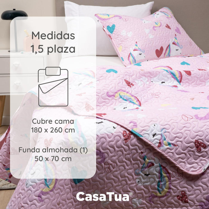 Cubrecama Cobertor Quilt Niña Niño +funda Almohada 1,5 Plaza CasaTua - detalle del producto