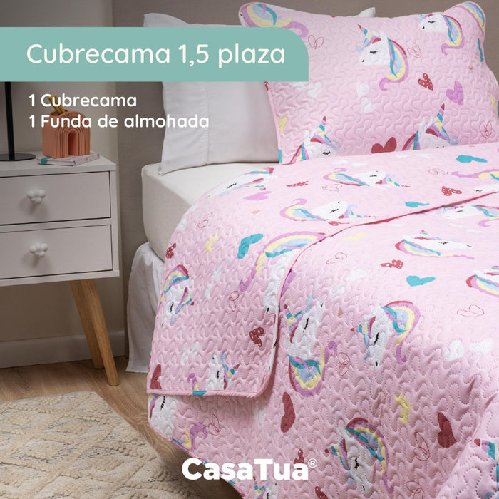 Cubrecama Cobertor Quilt Niña Niño +funda Almohada 1,5 Plaza CasaTua - vista lateral