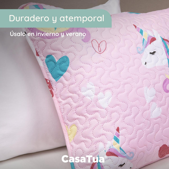 Cubrecama Cobertor Quilt Niña Niño +funda Almohada 1,5 Plaza CasaTua - contenido y accesorios