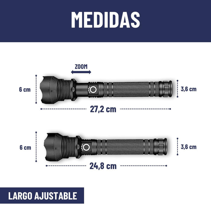 Linterna Led Tactica Maxwell Recargable Zoom Alcance +700m - imagen 10