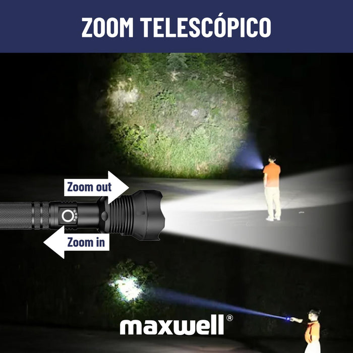 Linterna Led Tactica Maxwell Recargable Zoom Alcance +700m - imagen de uso