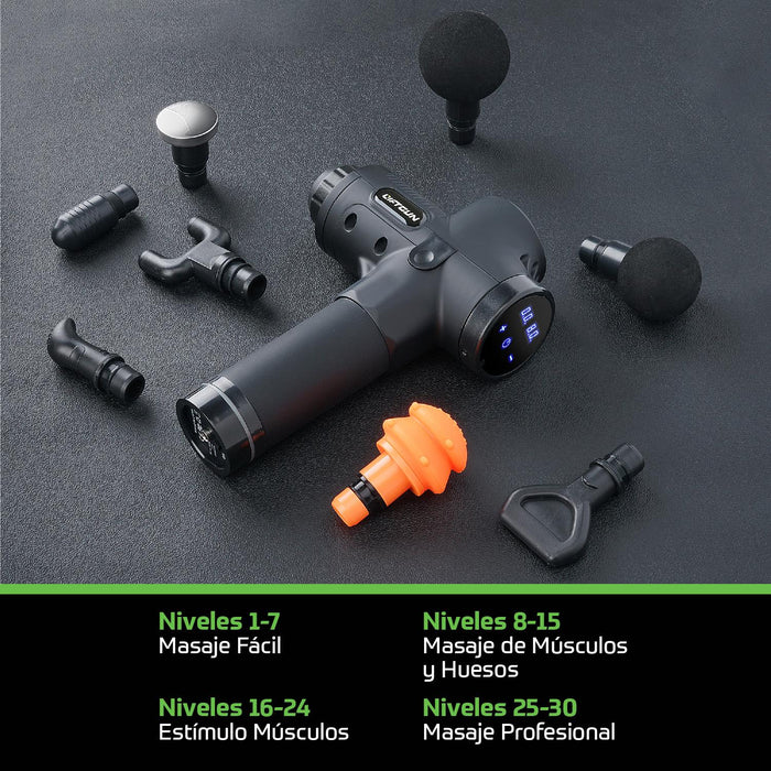 Masajeador Pistola Liftgun Pro 30 Niveles +lcd +8 Cabezales